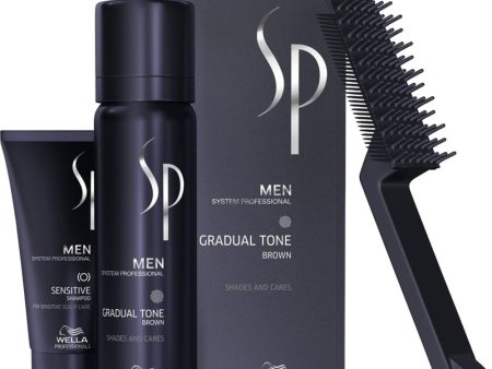 SP Men Gradual Tone Brown zestaw do stopniowej eliminacji siwizny pianka pigmentująca 60ml + łagodny szampon 30ml + szczoteczka For Cheap