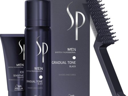 SP Men Gradual Tone Black zestaw do stopniowej eliminacji siwizny pianka pigmentująca 60ml + łagodny szampon 30ml + szczoteczka Supply